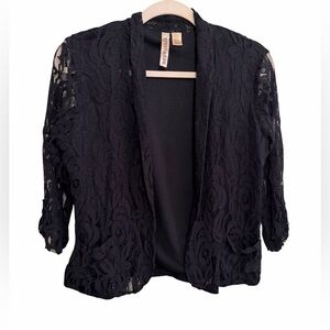 Black Lace Open-Front Cardigan, Size M.